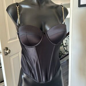 Honey Birdette Black Satin Corset 34D - The Lauren